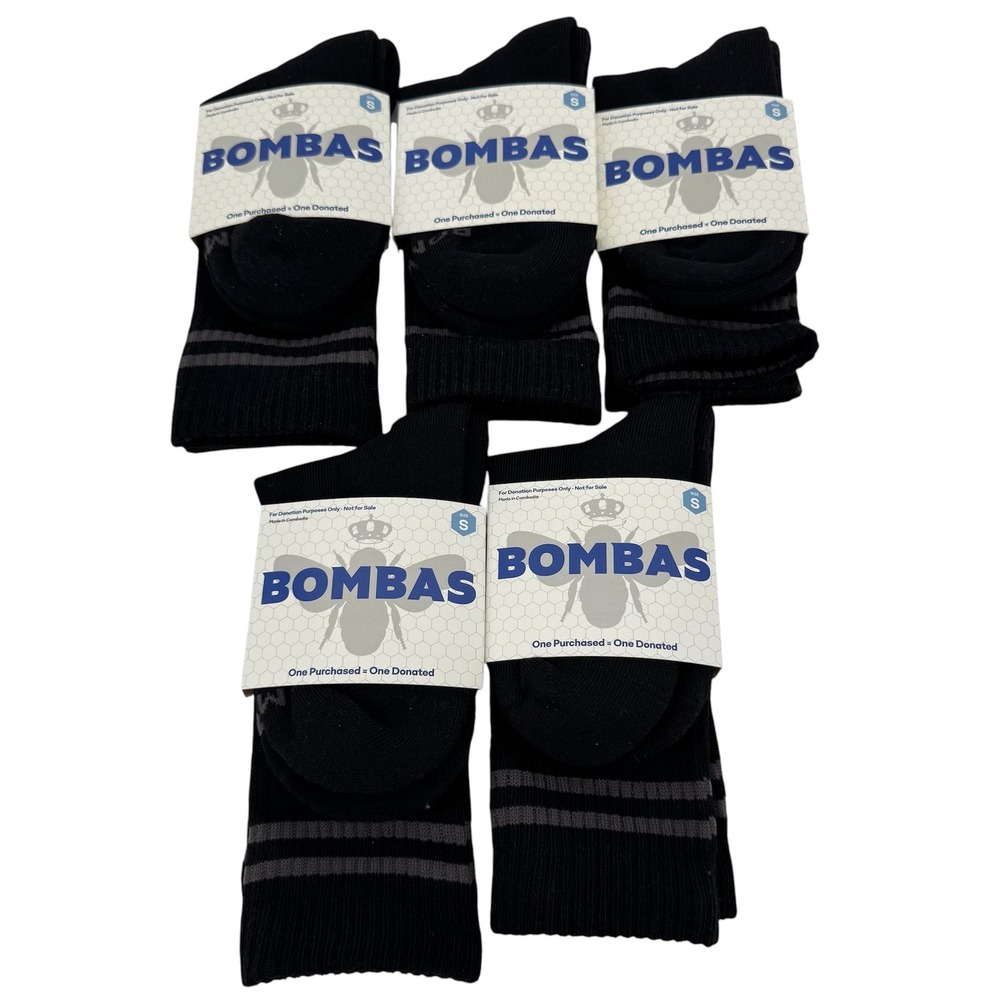 Bombas Crew Socks Unisex Small Black 5 Pair Lot Striped Athletic Performance